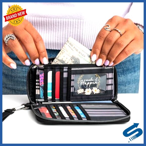 RFID Wristlet Wallet with 14 Pockets, Polyester, Accordion Foldout